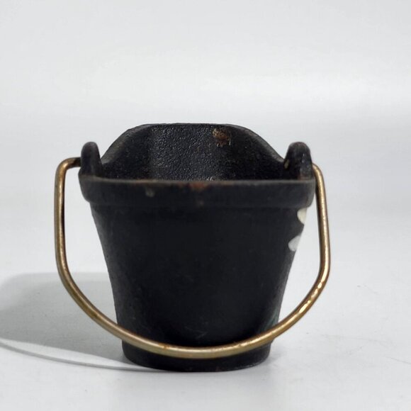 Hand Painted Cast Iron Miniature Bucket With Bird Design with Brass Handle VTG - Picture 4 of 10